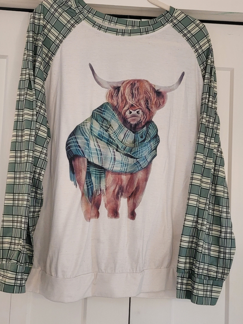 Highland Cow Plaid Raglan Tee